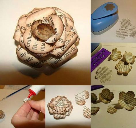 Roses avec des feuilles de livres.16 Tutos faciles pour fabriquer de magnifiques fleurs en papier Origami And Quilling, Pink Crafts, Diy Roses, How To Make Paper Flowers, Crepe Paper Flowers, Paper Tree, Papel Mache, Mother's Day Diy, Paper Flowers Diy