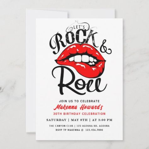 $3.03 | Rock and Roll Party, Rock & Roll BIRTHDAY, #rock and roll party, rock, roll, rock party, any age, lips, let's party, rock star, red lips, birthday invite Rock And Roll Invitations, Rock And Roll Party, Rock And Roll Birthday Party, Rock And Roll Birthday, Rock N Roll Party, Vegas Birthday, Rock N Roll Style, Party Rock, Party Invites