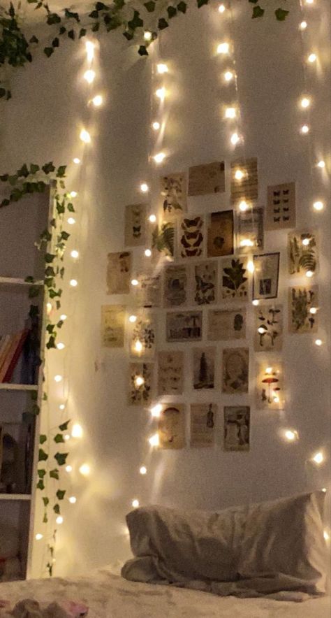 Study Desk Fairy Lights, Fairy Lights Small Bedroom, Red Dorm Room, Light Green Rooms, Fairy Lights On Wall, Red Dorm, Calm Pics, Led Lights Bedroom Aesthetic, Light Green Bedrooms