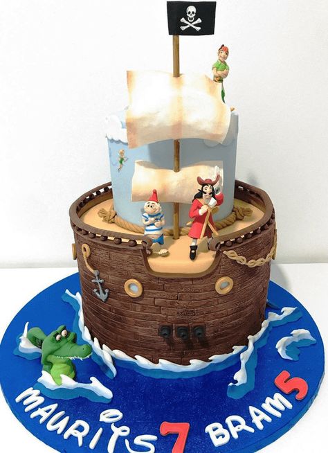 Peter Pan Cake Ideas, Peter Pan Birthday Cake, Peter Pan Cake, Peter Pan Cakes, Pirate Ship Cakes, Pirate Themed Birthday Party, Cakes Fondant, Peter Pan Party, Pirate Themed Birthday