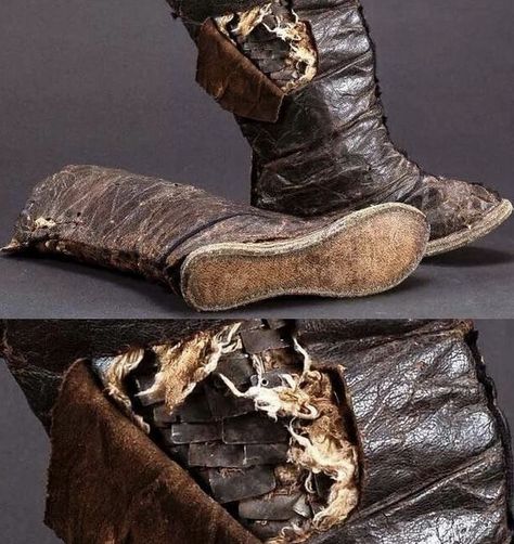 15th century armored Mongolian warrior boots, made with a leather exterior and iron-plated interior.  Photo: The National Museum of Mongolian History, in Ulaanbaatar Mongolian History, Armored Boots, Armor Boots, 15th Century Armor, Mongolian Clothing, Medieval Shoes, Chinese Armor, Historical Shoes, Century Armor