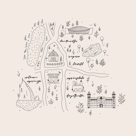 Cool Map Drawings, You Are Here Map Design Graphics, Minimal Map Illustration, Illustrated Maps Hand Drawn, Village Map Illustration, Illustration Map Design, Map Sketch Hand Drawn, Cute Map Illustration, Urban Design Map