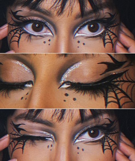 more in the telegram Spider Halloween Costume Makeup, Witch Spider Makeup, Halloween Makeup Designs, Spooky Season Makeup Looks, Spooky Halloween Makeup Looks, Glitter Witch Makeup, Witch Makeup Eyeliner, Spooky Glam Makeup, Spider Web Liner