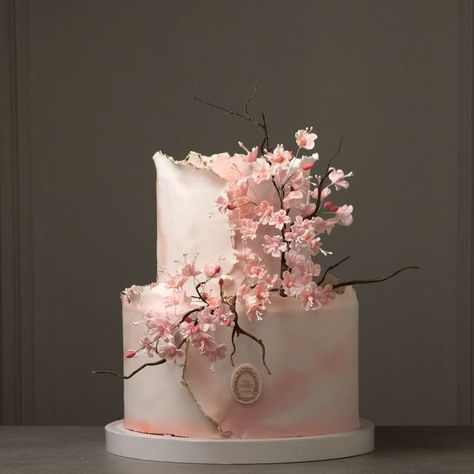 Cherry Blossom Birthday Theme, Korean Wedding Aesthetic, Cherry Blossom Wedding Cake, Cherry Blossom Wedding Theme, B Day Cake, Japanese Birthday, Blossom Wedding, Korean Cake, Cherry Blossom Wedding