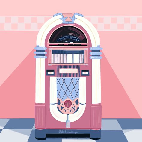 Juke Box Illustration, Vintage Jukebox Aesthetic, Jukebox Illustration, Radio Drawing, Little Big Planet, Geometric Composition, Mid Century Illustration, Art Drawings Sketches Pencil, Vintage Drawing