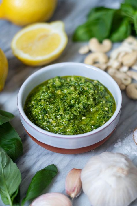 Vegan Basil Pesto, Easiest Meals, Basil Pesto Recipe, Dairy Free Pesto, Basil Pesto Recipes, Vegan Pesto, Vegan Bakery, Vegan Sauces, Homemade Pesto