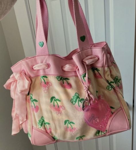 handbag with green, pink, and beige details in cherry print Cherry Gelato, Juicy Bag, Girly Bags, Couture Handbags, Pink Cherry, Couture Bags, Juicy Couture Bags, Pretty Bags, Cute Bags