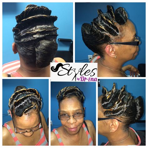 Finger waves & French roll (old school style) Hair Styles For School Black, French Roll Hairstyles, Retro Updo Hairstyles, Frozen Hairstyles, Styles For Black Hair, French Twist Hairstyle, Black Women Updo Hairstyles, Different Hair Cut, French Roll Hairstyle