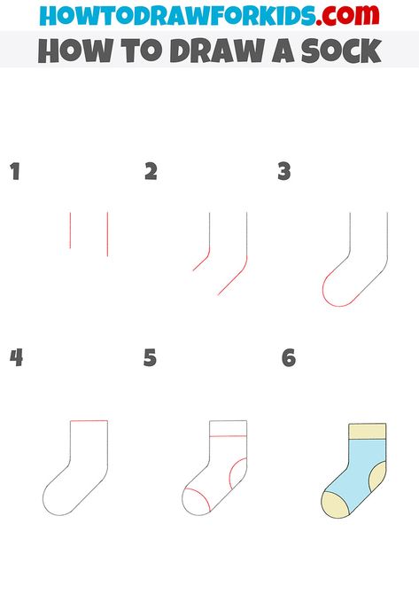 How To Draw Socks Step By Step, Sock Doodle, Socks Drawing, Draw Clothes, Kids Routine, Kids Routine Chart, Cozy Art, How To Draw Steps, Routine Chart