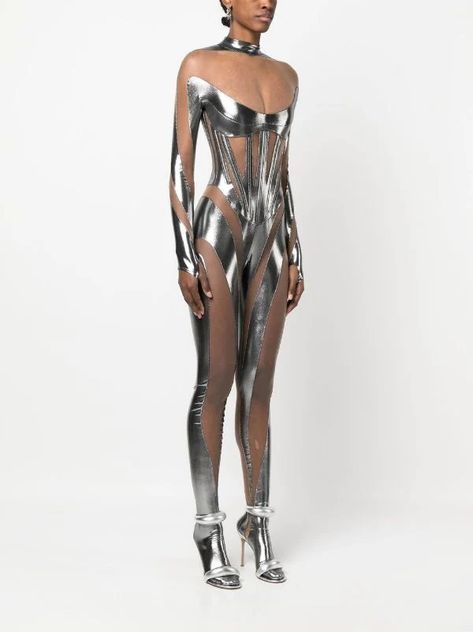 Subversive Basics, Silver Bodysuit, Costume Carnaval, Overalls For Women, Jump Around, Bodysuit Designs, Designer Jumpsuits, Model Inspo, Futuristic Fashion