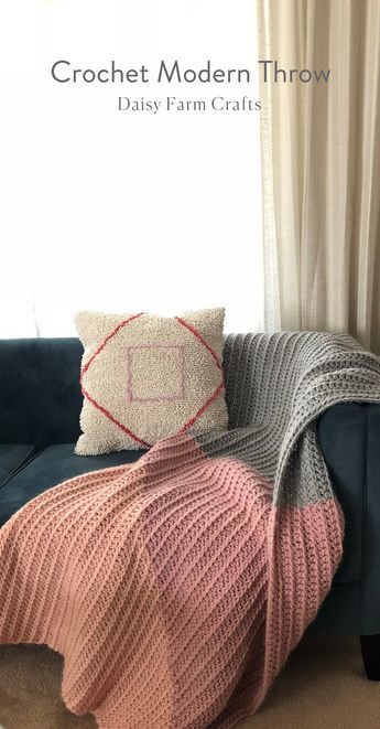 Free Pattern - Crochet Modern Throw Fast Crochet Throw Blanket, Crochet Herringbone, Knitting Squares, Daisy Farm, Annie's Crochet, Crochet Throw Pattern, Crafts Crochet, Half Double Crochet Stitch, Crochet Afgans