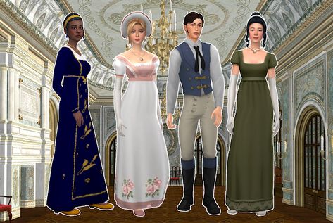 Sims 4 Historical, Sims 4 Decades Challenge, Regency Era Fashion, King George Iii, Regency Dress, Sims 4 Dresses, Sims4 Clothes, Regency Era, Sims 4 Build