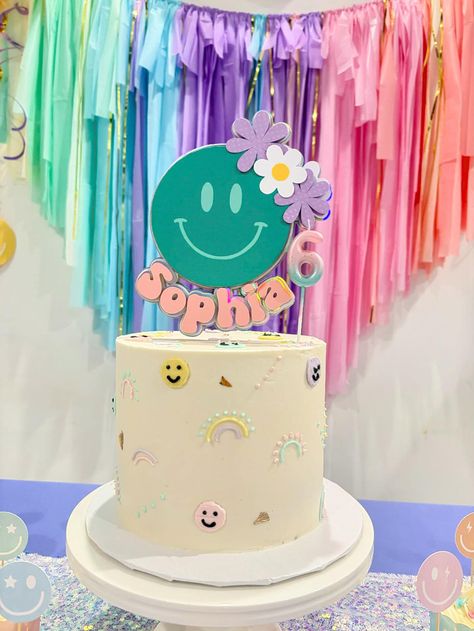 Pastel Color Smiley Face Party, Smiley Face Birthday Party, Happy Face Theme Birthday, Smiley Face Theme Party, Retro Happy Face Decor - Etsy Smiley Face Fruit Tray, Smiley Themed Birthday Party, Smiley Face Cake Happy Birthday, 12 Birthday Theme Ideas, Smile First Birthday, Smiley Theme Birthday Party, Whimsical Cakes Birthday, Good Vibes Birthday Party, Seventh Birthday Theme