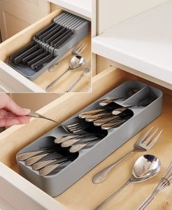 Cutlery Storage, Kitchen Drawer Organization, Geek Decor, Camper Living, Kitchen Cabinet Storage, Drawer Organizers, Apartment Kitchen, Tiny Kitchen, Decor Minimalist