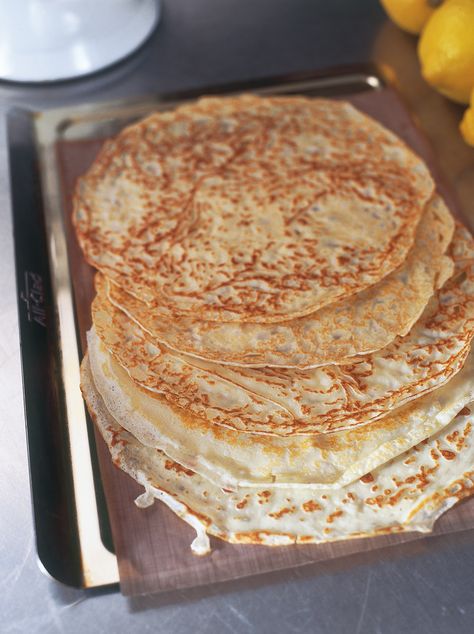 You do not have to be a devout Christian to observe Pancake Day. I couldn't let the date pass without making a batch of these: it would seem a sin against tradition, nature and greed, that other holy trinity. They're not difficult to make - just your basic crepes - and you can fill them however you like. I have to have mine as I always did as a child, that's to say, sprinkled with granulated sugar and squeezed with lemon juice. But we live in a more vulgar age now, and my children like theirs Best Crepe Recipe, Nigella Lawson Recipes, Pancake Day, Crepe Recipes, Nigella Lawson, Pancakes And Waffles, Pancake Recipe, Nutella, Breakfast Brunch