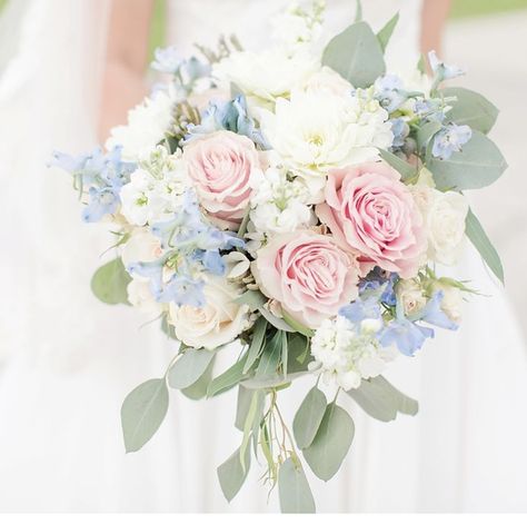 March Wedding Flowers, Pastel Bridal Bouquet, Blue Green Wedding, Blue And Blush Wedding, Green Wedding Bouquet, Pastel Wedding Flowers, Blue Wedding Bouquet, Pink Wedding Theme, Green Wedding Colors