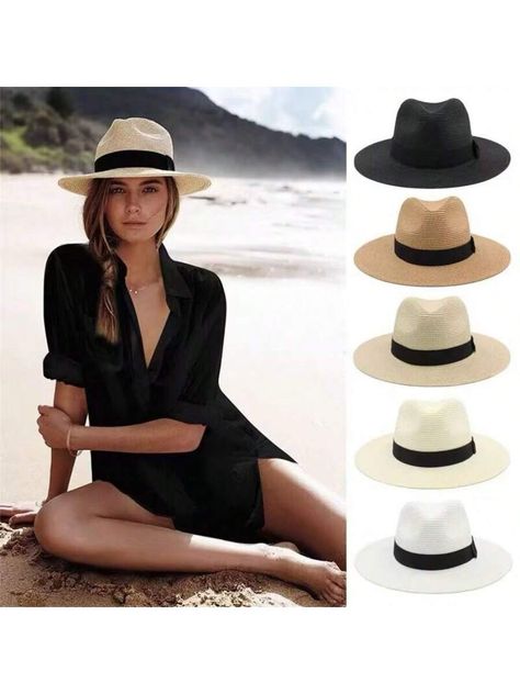 1pc Unisex Summer Sun Hat, Sunscreen Beach Straw Hat, Wide Brim Panama Hat For Travel And VacationI discovered amazing products on SHEIN.com, come check them out! Wide Brim Straw Hat, Straw Hat Beach, Summer Sun Hat, Hat Summer, Sun Hats For Women, Blue Khakis, Outdoor Party, Wide Brimmed Hats, Summer Hats