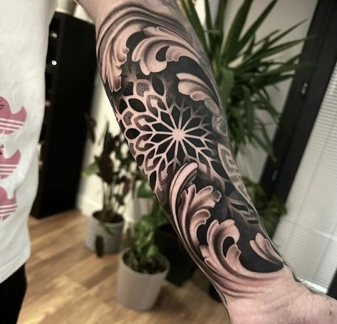 Geometric Tattoo Pattern, Real Tattoos, Geometric Mandala Tattoo, Filigree Tattoo, Tattoo Spots, Inner Forearm Tattoo, L Tattoo, Ink Magazine, Men Tattoos Arm Sleeve