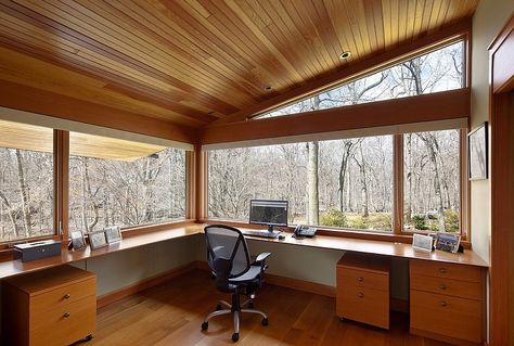 Mamaroneck+Residence+by+Stephen+Moser+Architect Ranch Office, Farm Houses, Ranch Style Homes, Cabin Design, Contemporary Home Decor, Ranch Style, Home Office Design, Large Windows, My Dream Home