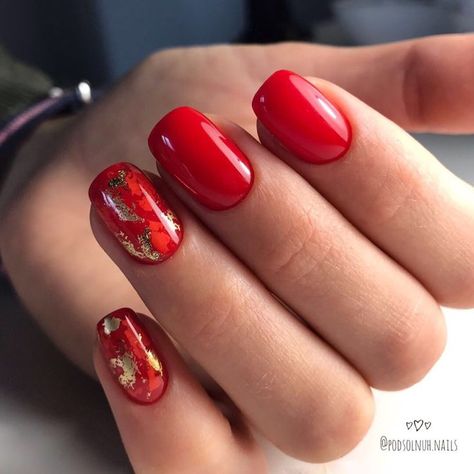 Foil Nail Designs, Red And Gold Nails, Hot Nail Designs, Red Gel Nails, Teal Nails, Foil Nail Art, Art Designs Ideas, Red Nail Designs, Foil Nails