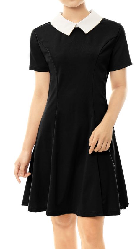 Free 2-day shipping. Buy Women's Summer Short Sleeve Fit and Flare Dress w Doll Collar Black (Size XS / 2) at Walmart.com Contrast Collar Dress, Doll Collar, Womens Business Casual, Business Casual Dresses, Mini Skater Dress, Knee Dress, Halloween Dress, Pan Collar, Peter Pan Collar