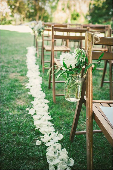 mason jar florals Outdoor Ceremony Aisle, Wedding Aisle Decorations Outdoor, Wedding Aisle Outdoor, Wedding Isles, Wedding Ceremony Ideas, Flowers And Greenery, Mason Jar Flowers, Wedding Aisle Decorations, Ceremony Flowers