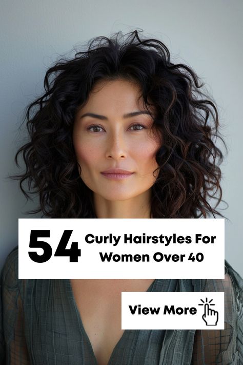 Curly hairstyles for women over 40 showcase natural texture with stylish and easy-to-manage looks. Each style demonstrates how curls can be both a beautiful statement and a mark of sophistication for mature women. Womens Medium Curly Haircuts, Short Curly Hairstyles For Women Over 40, Thick Curly Hair Styles For Women, Curly Hairstyles 40 Year Old Women, Med Curly Hair, Middle Age Curly Hair Styles Over 40, Wavy Hairstyles Over 50, Curly Hairstyles For Women Over 50 Curls, Hairstyles For Curly Hair Women