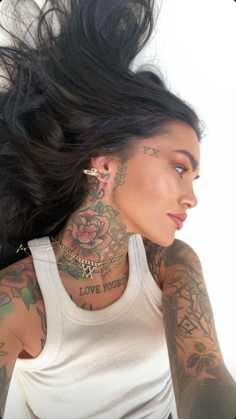 Classy Face Tattoos For Women, Classy Tattooed Women, Masculine Tattoos For Women, Women With Tattoos, Surreal Tattoo, Tattoed Women, Tattoos Women, Face Tattoos, Hair Tattoos