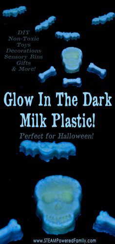 Glow in the Dark Milk Plastic - non-toxic, easy and fun kids STEM Activity… Kids Experiments, Kids Stem Activities, Easy Stem, Sensory Items, Halloween Sensory, Halloween Science, Math Activities For Kids, Stem Activity, Science Activities For Kids