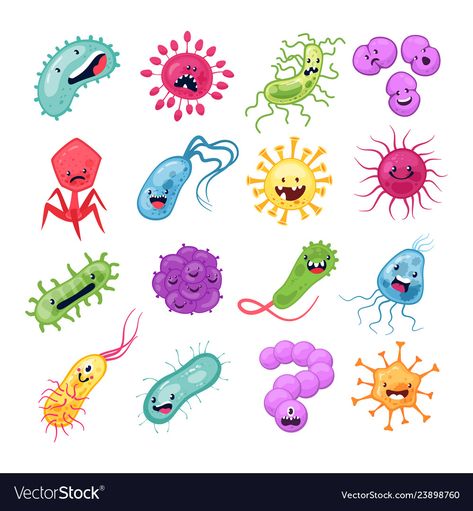 Bacteria And Viruses Activities, Bacteria Pictures, Microbiology Cartoon, Shapes Of Bacteria, Germ Illustration, Viruses Microbiology, Bacteria Cartoon, Doctor Cake, College Nursing