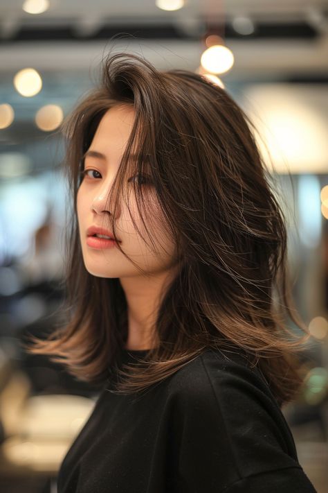 11. Korean-Inspired Layered Cut for Fine Hair Trending Haircuts 2024, Hair Cuts Medium Length Layers, Feather Cut For Medium Hair, Feather Haircut, Haircut Inspo, Haircuts For Medium Length Hair, Asian Haircut, Easy Hair Cuts, Hair Inspiration Long