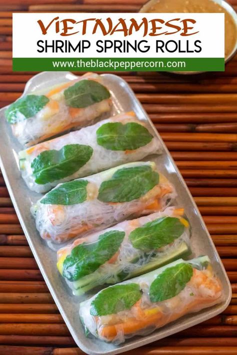 Vietnamese Shrimp Spring Rolls Recipe - The Black Peppercorn - Cold fresh salad rolls are a popular appetizer for Vietnamese and Thai restaurants. Vietnamese spring rolls made with rice paper, mango, shrimp and more. #shrimp #springrolls #appetizers Spring Rolls Recipe Shrimp, Fresh Spring Rolls Recipe, Vietnamese Shrimp, Spring Rolls Recipe, Shrimp Spring Rolls, Rice Rolls, Vietnamese Spring Rolls, Fresh Spring Rolls, Salad Rolls