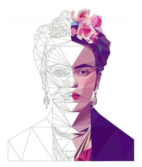 Work فريدا كاهلو, Polygon Design, Illustration Art Nouveau, Frida Art, Polygon Art, Drawing Eyes, Digital Portraits, Art Tumblr, Fantasy Magic