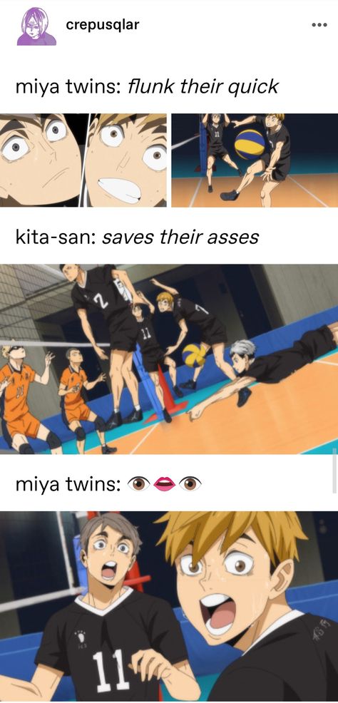 Inazaraki Haikyuu, Anime Work Out, Haikyuu Twins, Haikyuu Miya Twins, Haikyuu Tumblr, Anime Twins, Miya Twins, Haikyuu Memes, Haikyuu Meme