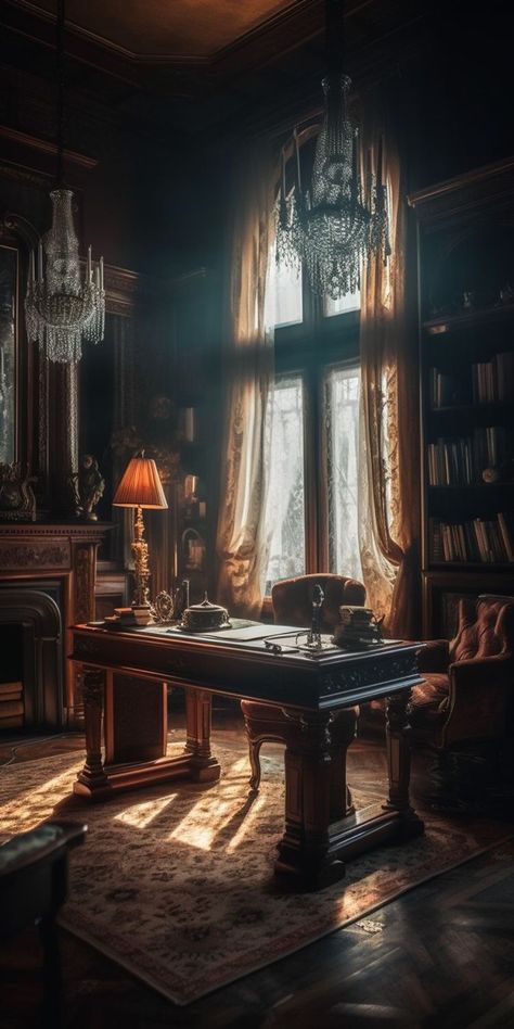 Old Mansions Aesthetic, Castle Aesthetic Library, Gothic Manor Exterior, Librarian Desk, Old Mansion Aesthetic, Gothic Castle Aesthetic, Moody Boho Bedroom, Moody Mansion, Castle Aesthetic Interior