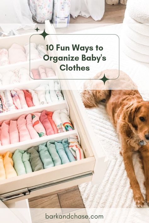 Are you drowning in your baby's tiny clothes? Don't worry; organizing them can be a fun adventure! Discover these 10 simple and creative ways to get your baby's wardrobe in check. From coloring-coded outfits to clever storage ideas using playpens and repurposed baskets, these tips make dressing your little one a breeze! Learn how to arrange clothes with ease, so you can spend more quality time snuggling, and less time rummaging. Let’s turn chaos into serene organization in your nursery today! Organize Infant Clothes, Organizing Nursery Drawers, Diaper Organizer Ideas, Repurposed Baskets, Nursery Storage Ideas, Nursery Clothes Organization, Folding Baby Clothes, Clever Storage Ideas, Nursery Drawer