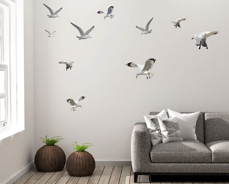 PRICES MAY VARY. Seagull Decor Wall Art Decals Flock of Flying Birds Coastal Vinyl (16) Seagull Wall Decals Ranging in size from 5" - 12". Design a Beach Scene with DIY Bird Stickers a Coastal Theme Idea to decorate a living Room, Office, Bathroom or Bedroom. The perfect mural accent for any room. It only takes minutes! Can be used on glass and mirrors, also in the bathroom as long as placed on clean and dry surfaces. Perfect to decorate your bathroom, living room, bedroom, office. Girls Boys To Scene Stickers, Beach Wall Decals, Flock Of Seagulls, Teen Room Designs, Wall Art Decals, Kids Room Murals, Polka Dot Wall Decals, Office Playroom, Toddler Playroom