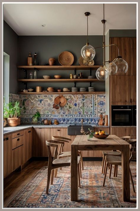 Transform your kitchen into a boho haven with these 8 useful kitchen ideas for stunning boho decor you'll love. Discover creative ways to incorporate natural textures, vibrant colors, and unique patterns that reflect your personality. From open shelving to eclectic accessories, these tips will inspire you to create a warm and inviting space that blends functionality with artistic flair. Elevate your cooking area and embrace the bohemian lifestyle today! Boho Natural Kitchen, Bohemian Interior Design Kitchen, Eclectic Minimalist Kitchen, Boho Kitchen Cabinets, Bohemian Kitchen Design, Small Boho Kitchen, Colorful Eclectic Kitchen, Rustic Boho Kitchen, Mexico Kitchen