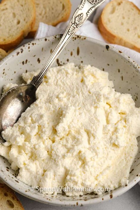 This Homemade Ricotta Cheese recipe is so easy to make, and tastes way better than store-bought! Add into lasagna, ravioli, or serve on crackers with balsamic vinegar or honey. #spendwithpennies #ricottacheese #recipe #homemade #cheese #easy Fresh Ricotta Cheese Recipes, Homemade Ricotta Cheese Recipes, Recipes Using Ricotta, Caramel Apple Dippers, Using Ricotta Cheese, Lasagna Ravioli, Recipes Using Ricotta Cheese, Easy Homemade Lasagna, Homemade Ricotta Cheese