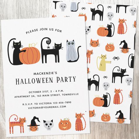 Spooky Cats, Pumpkin Lanterns, Fall Birthday Parties, Cat Fashion, Holiday Party Invitations, Fall Birthday, Halloween Invitations, Cat Party, Cat Accessories