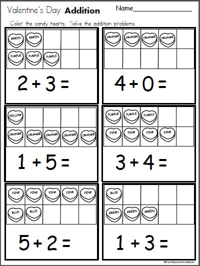 Valentine's Day Addition Addition Worksheet For Kindergarten, Valentines Day Kindergarten, February Worksheets, Aba Classroom, Prek Printables, Homeschooling Worksheets, Valentine Worksheets, Kindergarten February, February Math