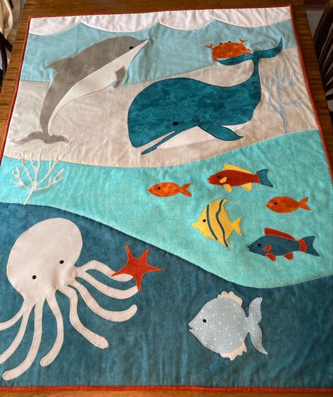 Ocean Baby Quilt, Fish Baby Blanket, Baby Kantha, Aquatic Nursery Bedding, Sailboat Baby Quilt, Nautical Baby Quilt, Under The Sea Baby Blanket, Missouri Star Quilt Company Tutorials, Ocean Quilt