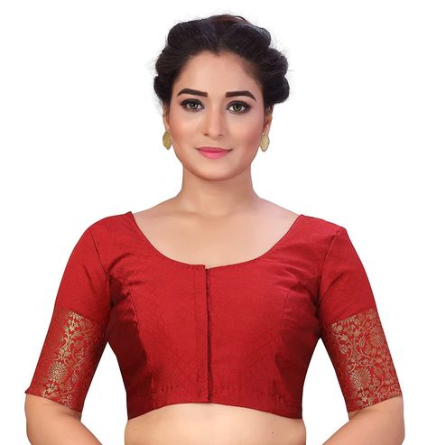 Elbow Sleeve Blouse, Red Saree Blouse, Sleeveless Blouse Saree, Brocade Saree, Indian Saree Blouse, Border Saree, Readymade Saree, Ready To Wear Saree, Wedding Blouse