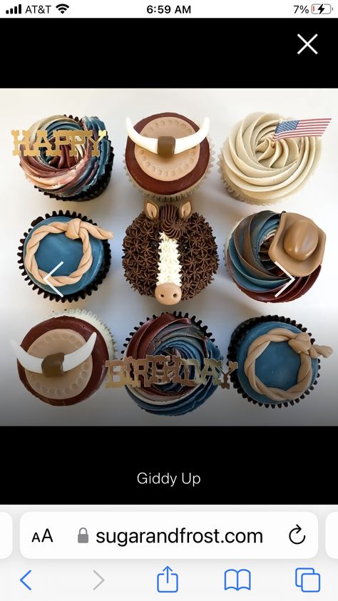 My 1st Rodeo Cupcakes, Cowboy Cupcake Ideas, 1st Rodeo Cupcakes, First Rodeo Birthday Cupcakes, Cowboy Theme Cupcakes, Western Birthday Cupcakes, Rodeo Cupcakes, Western Cupcakes, Western Theme Cupcakes