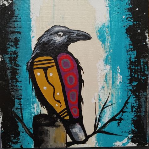 Raven 10x10 Funky Sculpture, Indigenous Artwork, Peace Poles, Indigenous Studies, Native American Paintings, Native American Symbols, Woodland Art, American Symbols, Raven Art