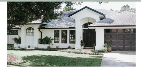 White House With Black Trim, House With Black Trim, White House Black Trim, White Stucco House, Black Window Frames, White Exterior Houses, Painted Brick House, Paint Your House, Stucco Homes