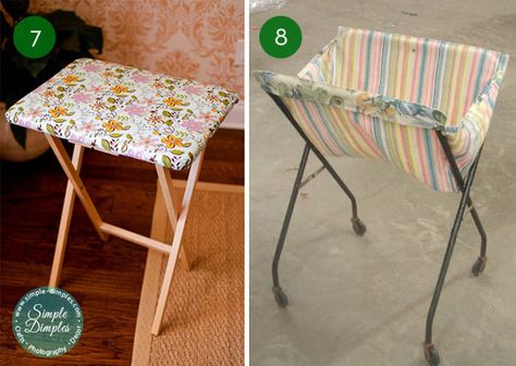 10 Clever Ways To Make Over Your TV Tray Tables Upcycle Folding Table Tv Trays, Tv Tray Upcycle Ideas, Wood Tv Trays Makeover, Tv Tray Makeover Diy, Painted Tv Trays, Display Techniques, Tv Tray Makeover, Wooden Tv Trays, Sewing Table Repurpose