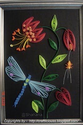 Someday Crafts: Quilled Flower and Dragonfly Dragon Fly Craft, Quilling Animals, Quilled Cards, Quilled Flowers, Quilling Projects, Quilled Paper Art, Paper Quilling Patterns, Quilled Creations, Folding Origami