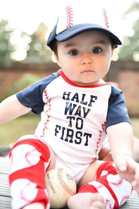 Half Birthday Personalized Baseball Boys Outfit Infant Bodysuit Set 1/2 Half Way to First® halfwaytofirst - Etsy Half Way To First, Half Birthday Baby, Personalized Onesie, Baseball Boys, Half Birthday, Handmade Shirts, Birthday Personalized, Baby Fits, Personalized Baseballs