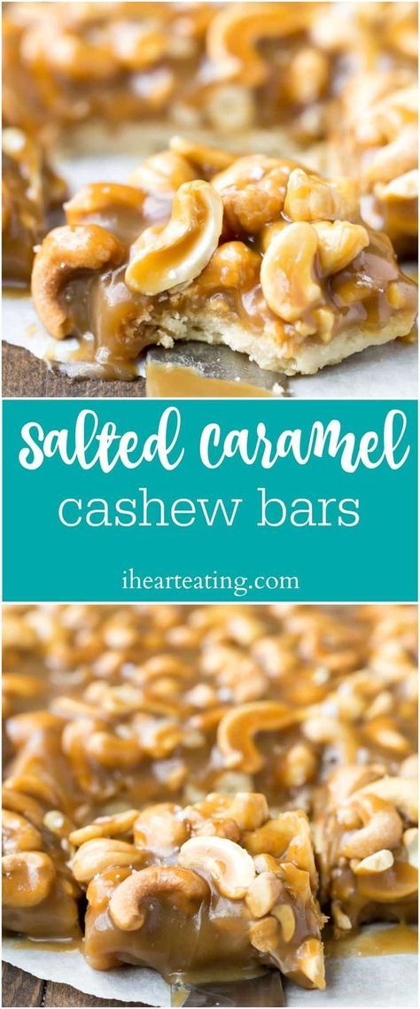 Cashew Bars, Desserts Bars, Caramel Cashew, Salted Caramel Bars, Caramel Dessert Recipes, Tiramisu Dessert, Dessert Oreo, Caramel Desserts, Salty Treats